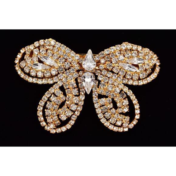 Vintage Rhinestone Butterfly Bow Hair Clip Gold Crystal Barrette Bridal Hair main image 12